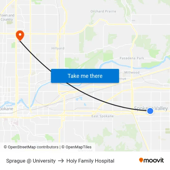 Sprague @ University to Holy Family Hospital map
