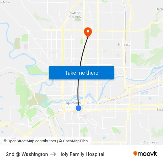 2nd @ Washington to Holy Family Hospital map