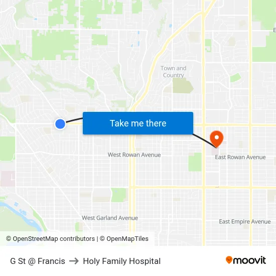 G St @ Francis to Holy Family Hospital map