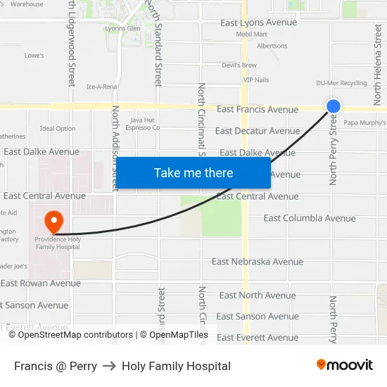 Francis @ Perry to Holy Family Hospital map