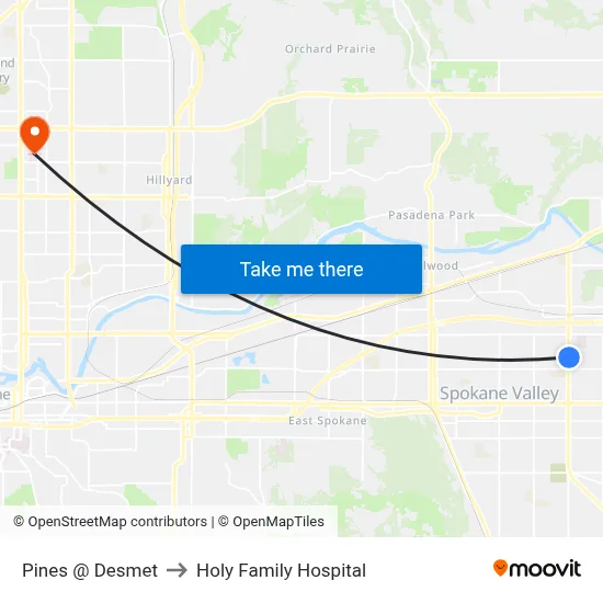 Pines @ Desmet to Holy Family Hospital map