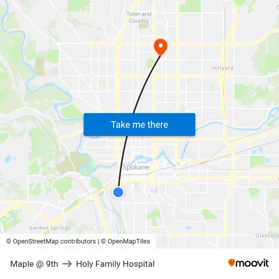 Maple @ 9th to Holy Family Hospital map