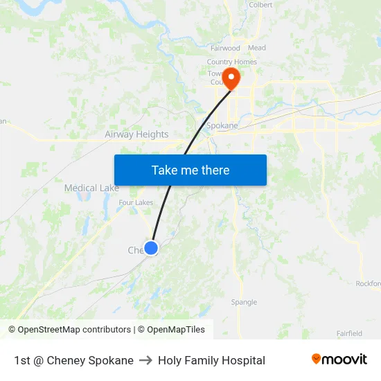 1st @ Cheney Spokane to Holy Family Hospital map