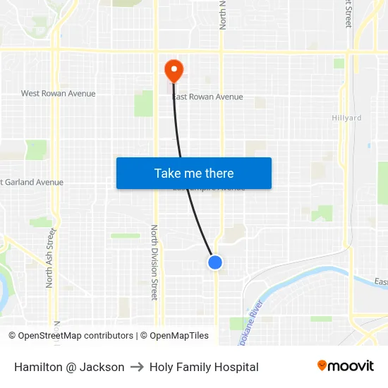 Hamilton @ Jackson to Holy Family Hospital map
