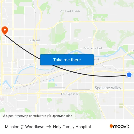 Mission @ Woodlawn to Holy Family Hospital map