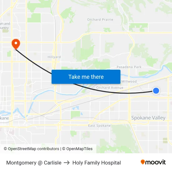 Montgomery @ Carlisle to Holy Family Hospital map