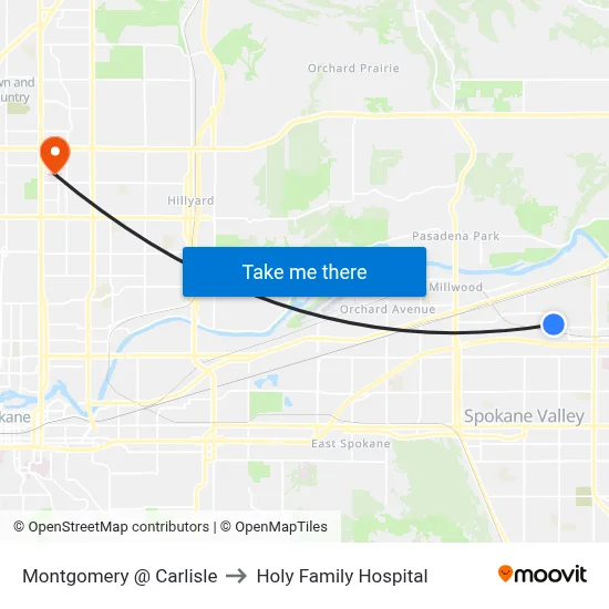 Montgomery @ Carlisle to Holy Family Hospital map