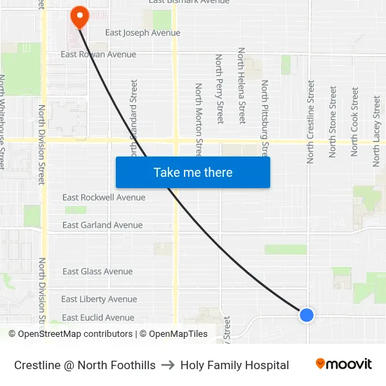 Crestline @ North Foothills to Holy Family Hospital map