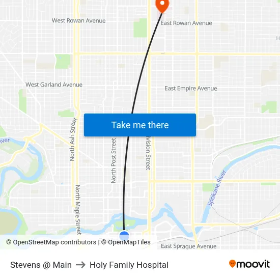 Stevens @ Main to Holy Family Hospital map