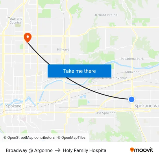 Broadway @ Argonne to Holy Family Hospital map
