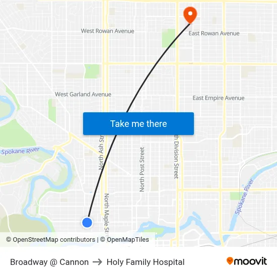 Broadway @ Cannon to Holy Family Hospital map