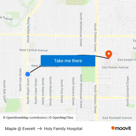 Maple @ Everett to Holy Family Hospital map