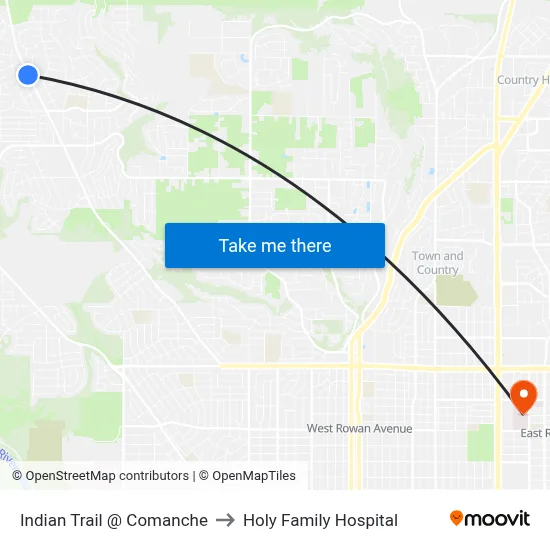 Indian Trail @ Comanche to Holy Family Hospital map
