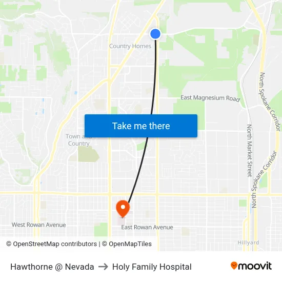 Hawthorne @ Nevada to Holy Family Hospital map