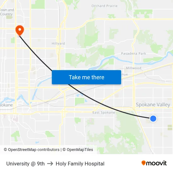University @ 9th to Holy Family Hospital map