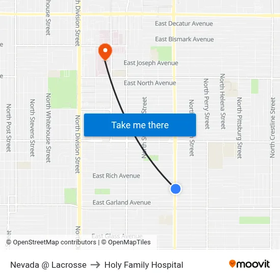 Nevada @ Lacrosse to Holy Family Hospital map