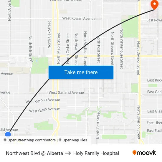 Northwest Blvd @ Alberta to Holy Family Hospital map