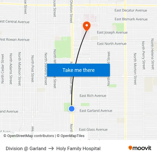 Division @ Garland to Holy Family Hospital map