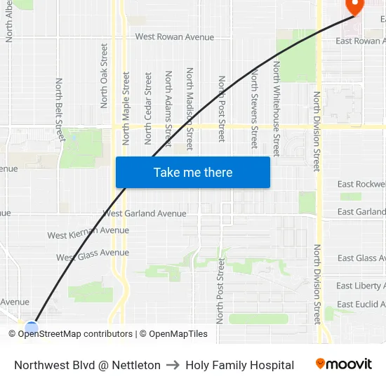 Northwest Blvd @ Nettleton to Holy Family Hospital map