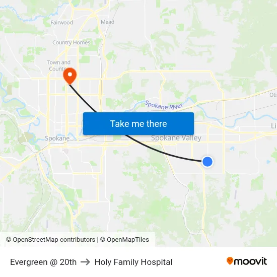 Evergreen @ 20th to Holy Family Hospital map