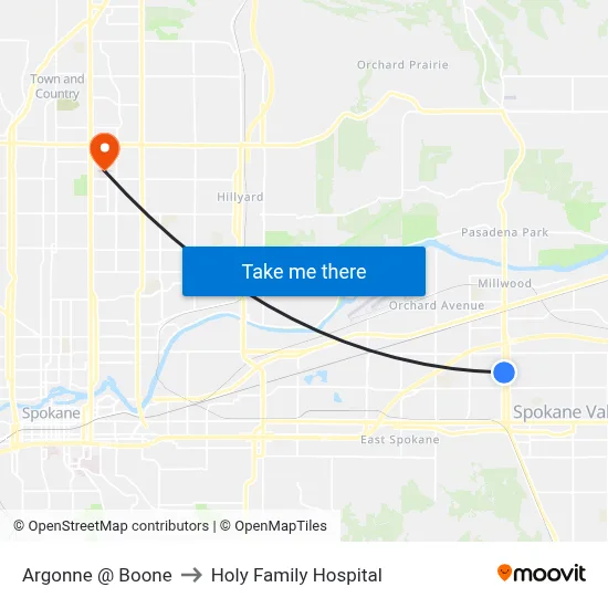 Argonne @ Boone to Holy Family Hospital map