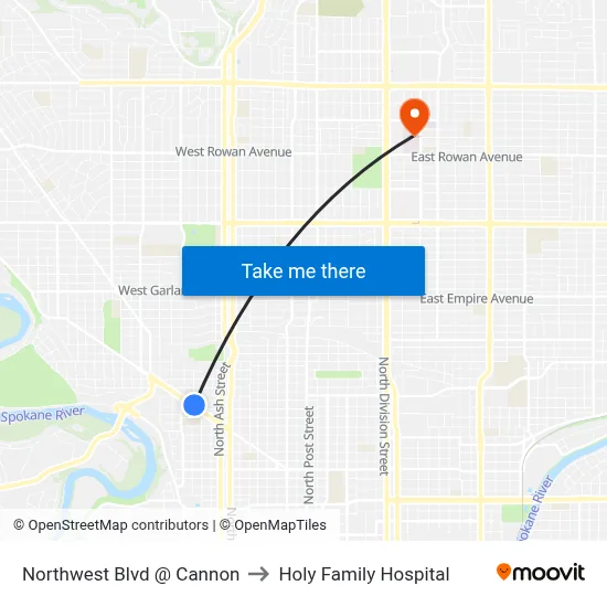 Northwest Blvd @ Cannon to Holy Family Hospital map