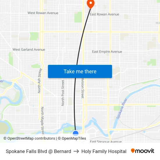 Spokane Falls Blvd @ Bernard to Holy Family Hospital map
