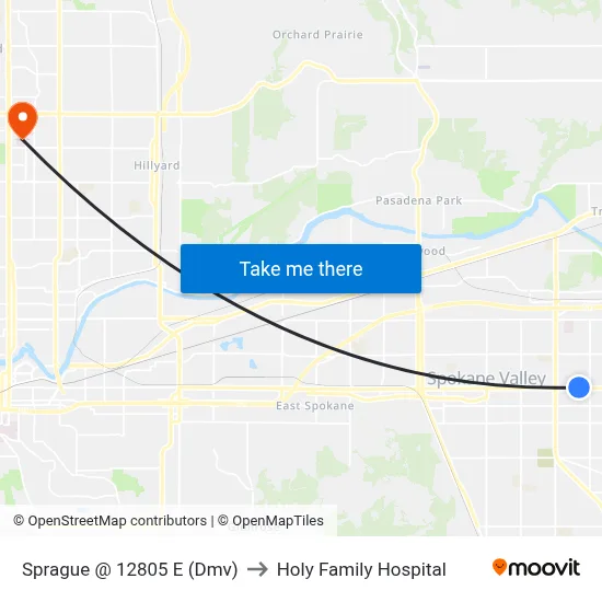 Sprague @ 12805 E (Dmv) to Holy Family Hospital map