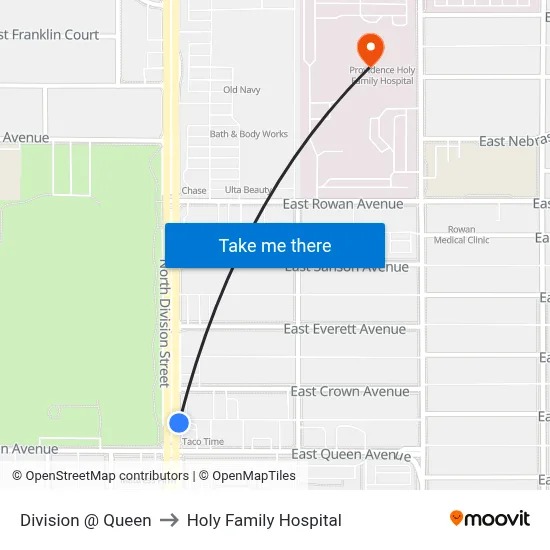 Division @ Queen to Holy Family Hospital map