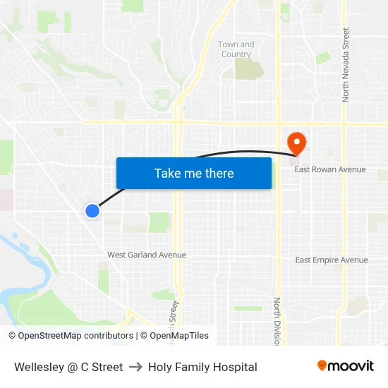 Wellesley @ C Street to Holy Family Hospital map