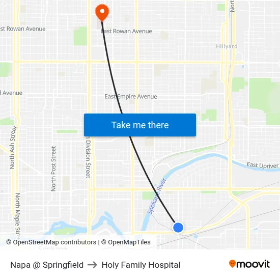 Napa @ Springfield to Holy Family Hospital map