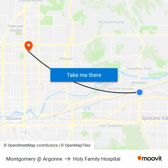 Montgomery @ Argonne to Holy Family Hospital map