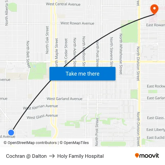 Cochran @ Dalton to Holy Family Hospital map