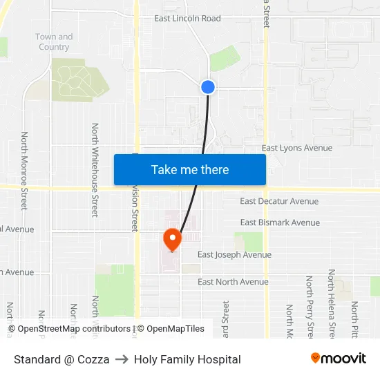 Standard @ Cozza to Holy Family Hospital map
