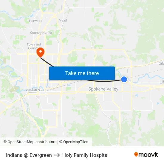 Indiana @ Evergreen to Holy Family Hospital map