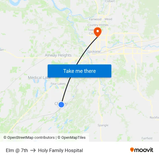 Elm @ 7th to Holy Family Hospital map