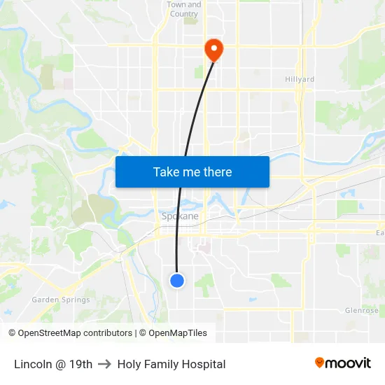 Lincoln @ 19th to Holy Family Hospital map
