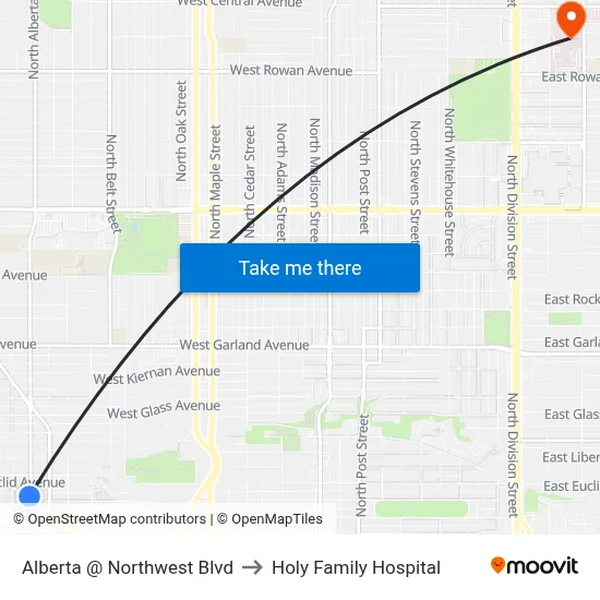Alberta @ Northwest Blvd to Holy Family Hospital map
