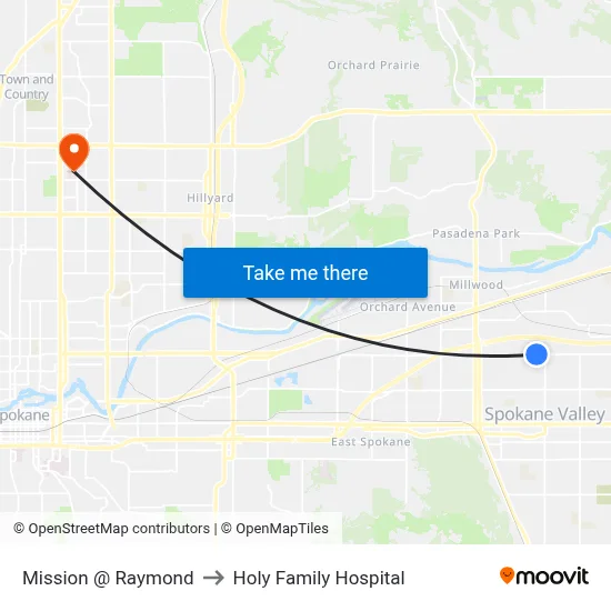 Mission @ Raymond to Holy Family Hospital map