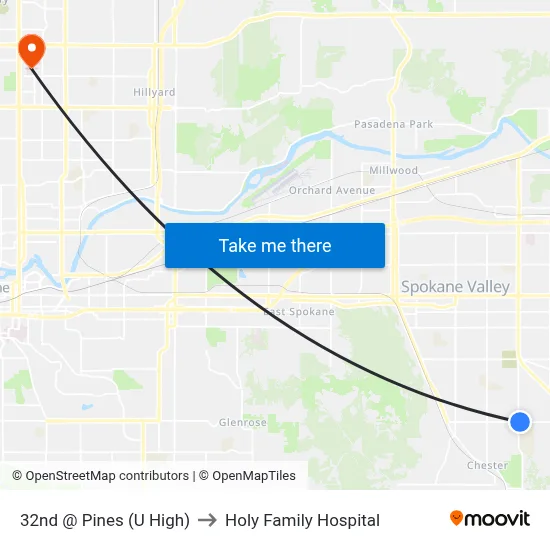 32nd @ Pines (U High) to Holy Family Hospital map