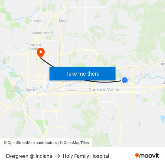 Evergreen @ Indiana to Holy Family Hospital map