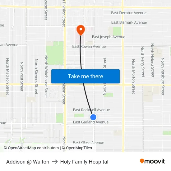 Addison @ Walton to Holy Family Hospital map