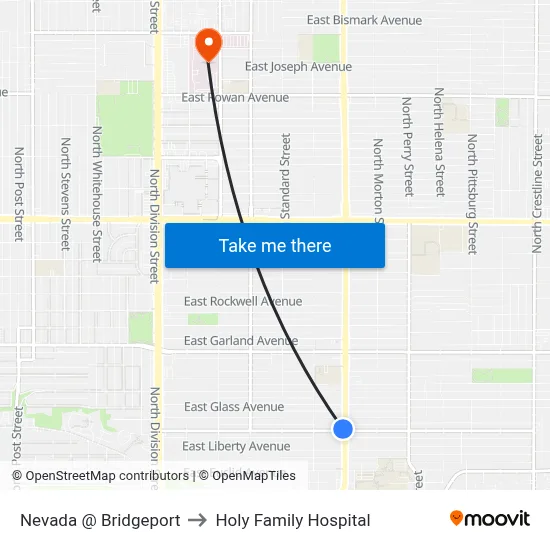 Nevada @ Bridgeport to Holy Family Hospital map