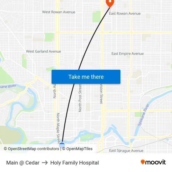 Main @ Cedar to Holy Family Hospital map