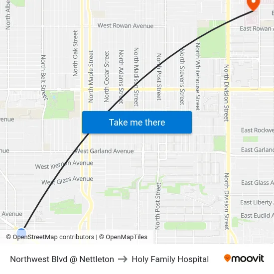 Northwest Blvd @ Nettleton to Holy Family Hospital map