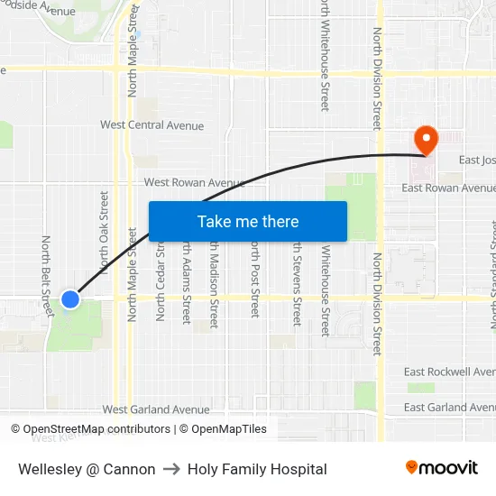 Wellesley @ Cannon to Holy Family Hospital map