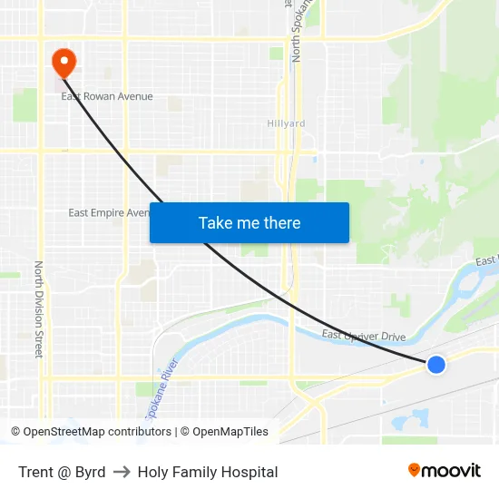 Trent @ Byrd to Holy Family Hospital map