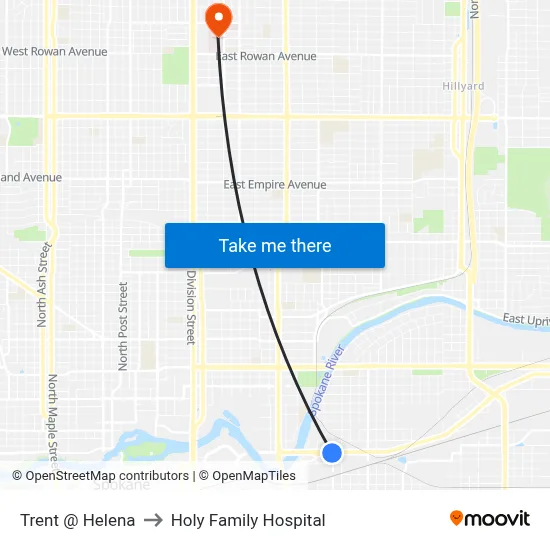 Trent @ Helena to Holy Family Hospital map