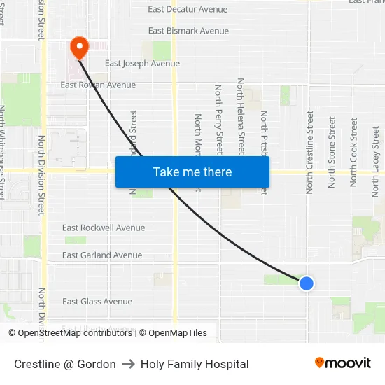 Crestline @ Gordon to Holy Family Hospital map