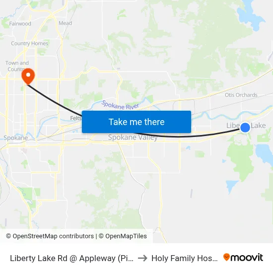 Liberty Lake Rd @ Appleway (Pita Pit) to Holy Family Hospital map